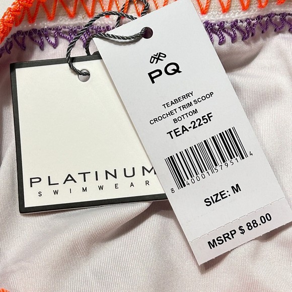 PilyQ PQ Teaberry Crochet Trim Scoop Swim Bikini Bottom Size M NWT - Picture 3 of 10